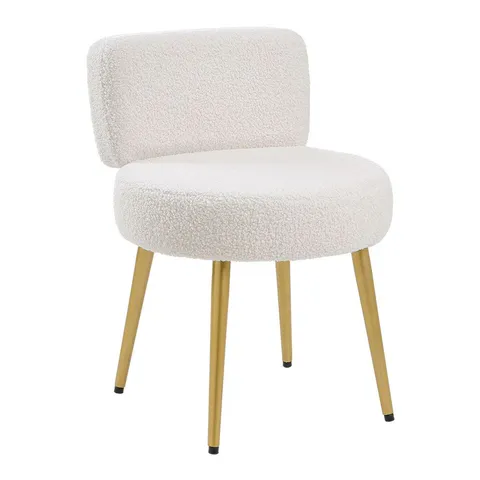 BOXED LIVINGANDHOME CREAM FAUX FUR VANITY STOOL CHAIR WITH METAL LEGS