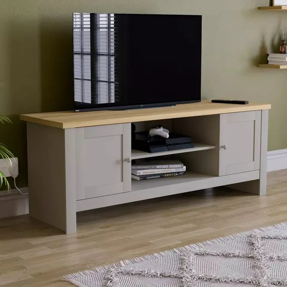 BOXED ARLINGTON 2 DOOR TV UNIT - GREY (1 BOX)