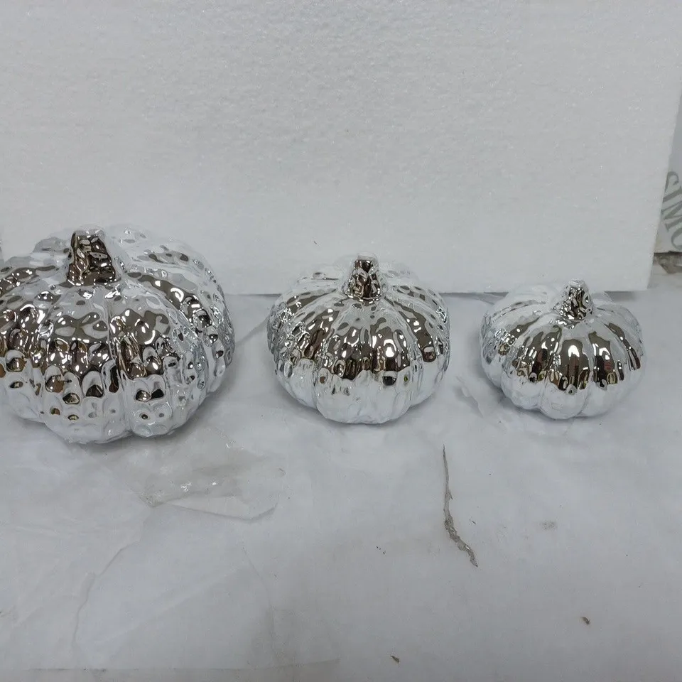 BOXED K BY KELLY HOPPEN SET OF 3 SILVER PUMPKIN DECOR