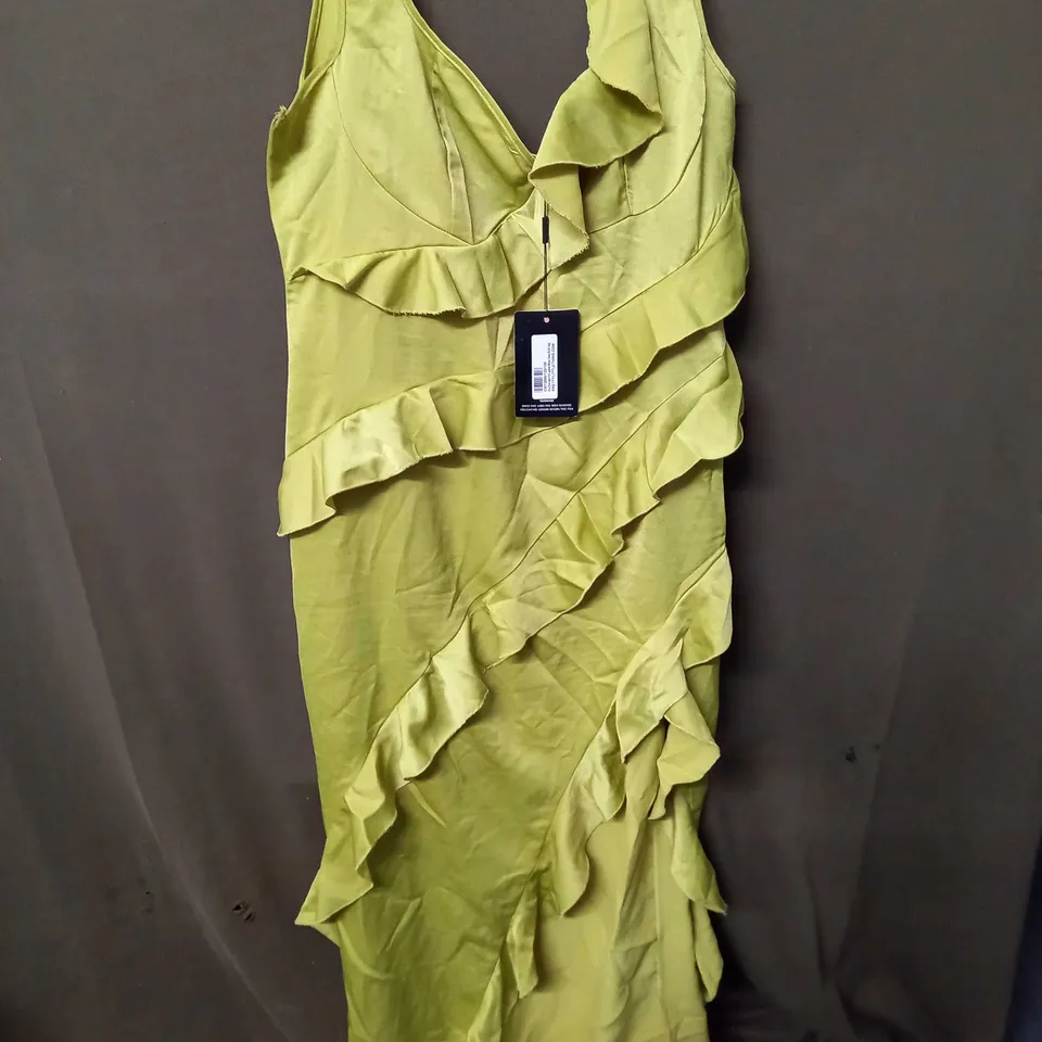 PRETTYLITTLETHING PLUS OLIVE SATIN LAYERED MIDAXI DRESS - UK 20