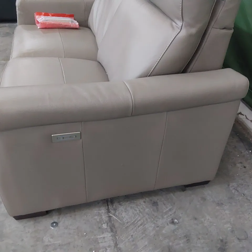 QUALITY ITALIAN DESIGNER ADRIANO POWER RECLINING TWO SEATER SOFA MUSHROOM LEATHER
