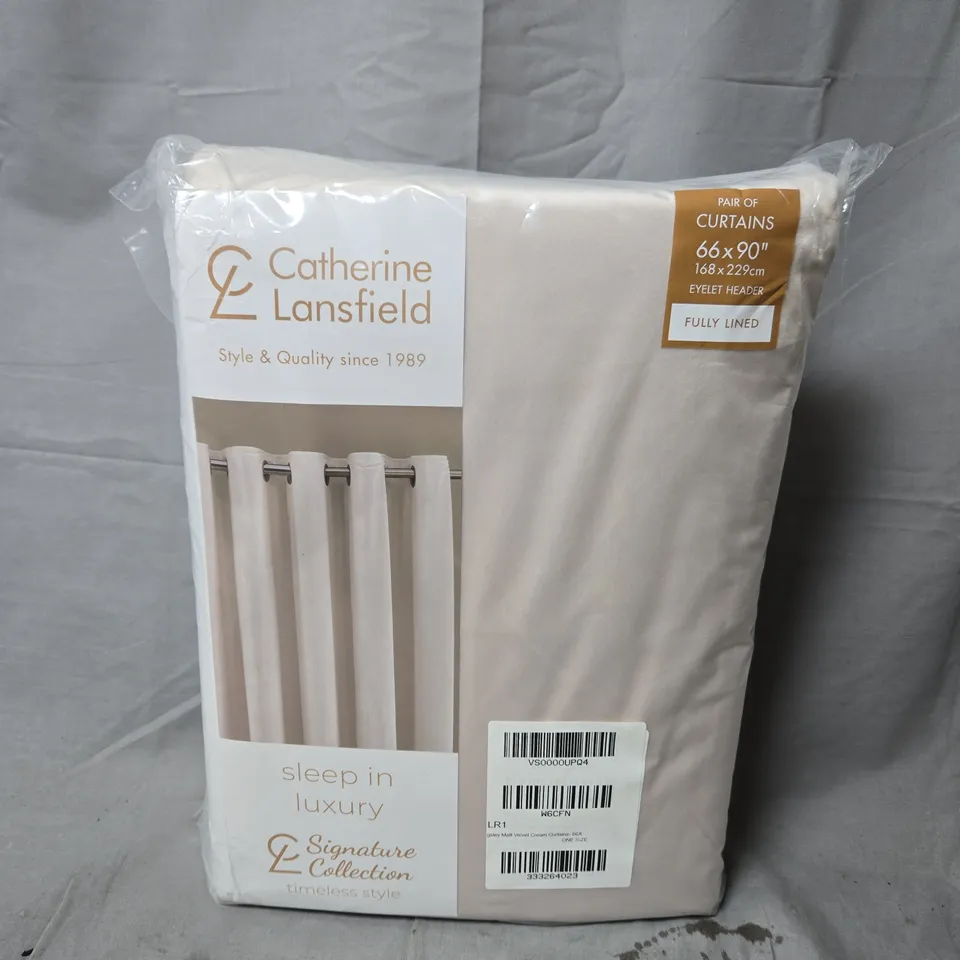 CATHERINE LANSFIELD MATT VELVET CREAM CURTAINS - 66 X 90"