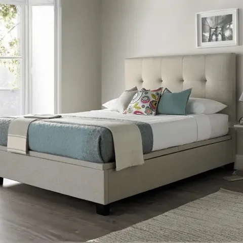 BRAND NEW BOXED KAYDIAN WALKWORTH KING SIZE OTTOMAN BED, OATMEAL CLASSIC LINEN-WEAVE FABRIC (6 BOXES)