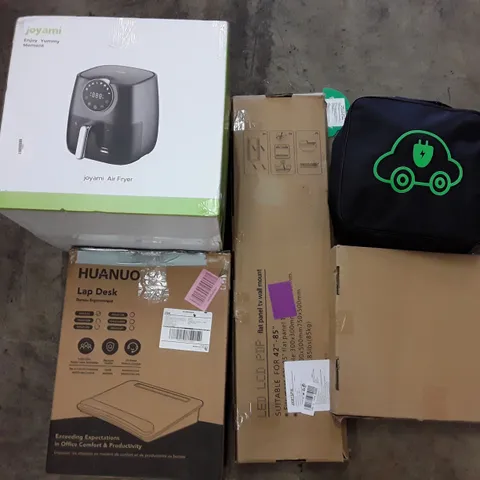 PALLET TO CONTAIN AN ASSORTMENT OF HOUSEHOLD ITEMS TO INCLUDE EV CHARGER, LAPTOP BED AIR FRYER AND WALL CLOCKS ECT