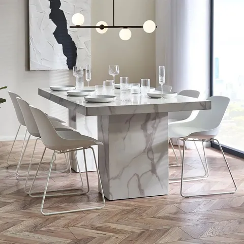 BOXED JULIAN BOWEN ROME DINING TABLE - WHITE MARBLE EFFECT (2 BOXES)
