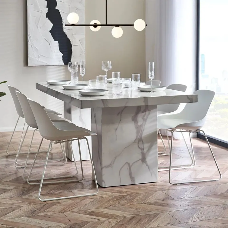 BOXED JULIAN BOWEN ROME DINING TABLE - WHITE MARBLE EFFECT (2 BOXES)