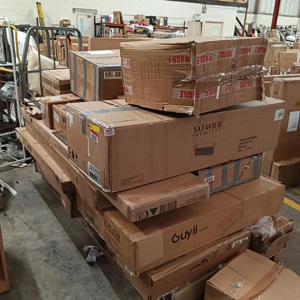 PALLET OF ASSORTED, INCOMPLETE FURNITURE PARTS AND PIECES 