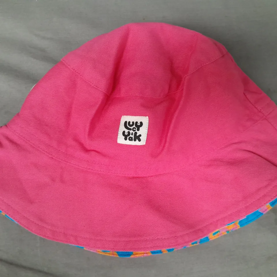 LUCY & YAK REVERSIBLE BUCKET HAT IN PINK/MULTI