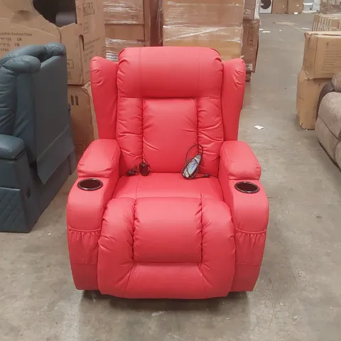 QUALITY DESIGNER FAUX LEATHER MANUAL RECLINING SWIVEL/ROCKING ARMCHAIR WITH MASSAGE FUNCTION AND CUPHOLDERS