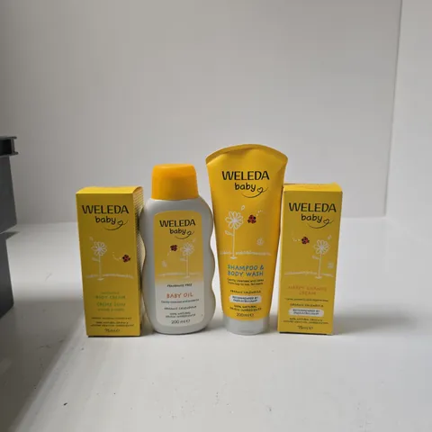 WELEDA BABY SKINCARE SET – BABY OIL, SHAMPOO & BODY WASH, NAPPY CHANGE CREAM, INTENSIVE BODY CREAM (4 ITEMS)