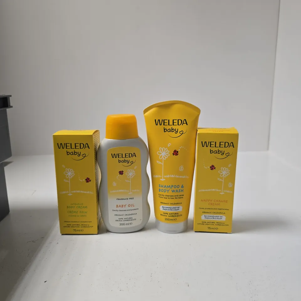 WELEDA BABY SKINCARE SET – BABY OIL, SHAMPOO & BODY WASH, NAPPY CHANGE CREAM, INTENSIVE BODY CREAM (4 ITEMS)