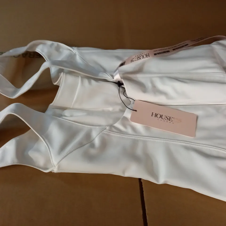 BOXED HOUSE OF CB ADELISE WHITE LEATHER LOOK DRESS - XS