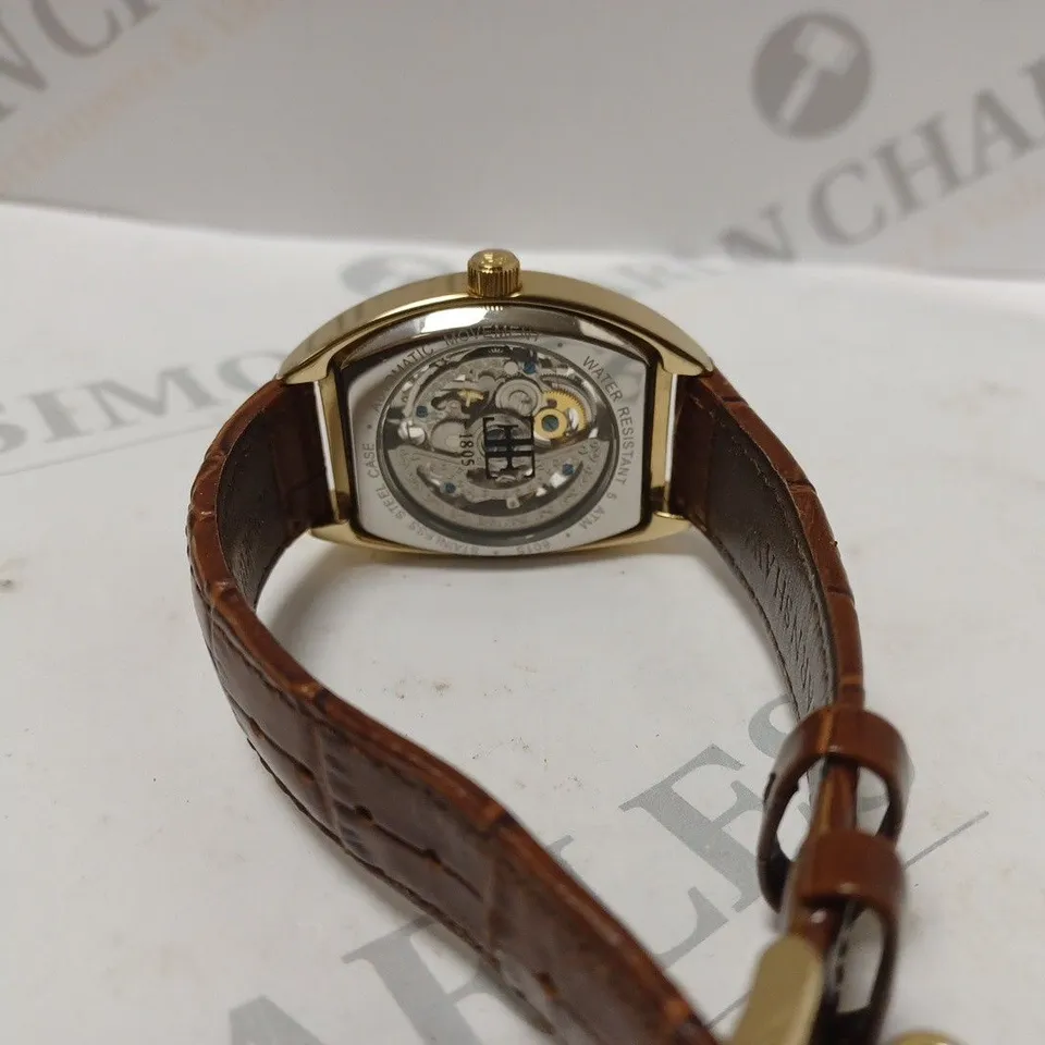 EARNSHAW PART SKELETON BROWN LEATHER STRAP WRISTWATCH