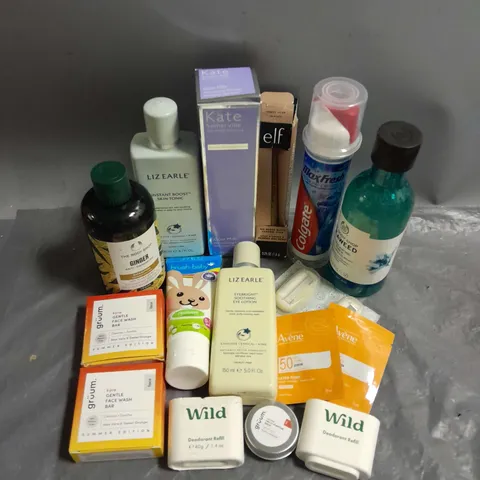 APPROXIMATELY 12 ASSORTED COSMETIC PRODUCTS TO INCLUDE - WILD DEODERANT REFILLS - LIZ EARLE INSTANT BOOST SKIN TONIC - KATE SOMERVILLE GOAT MILK MOISTURIZING CLEANSER - ETC