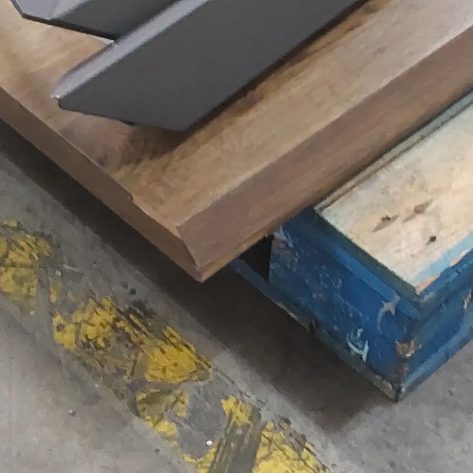 DESIGNER SOLID WOOD TABLE WITH METAL LEGS - REQUIRES ASSEMBLY