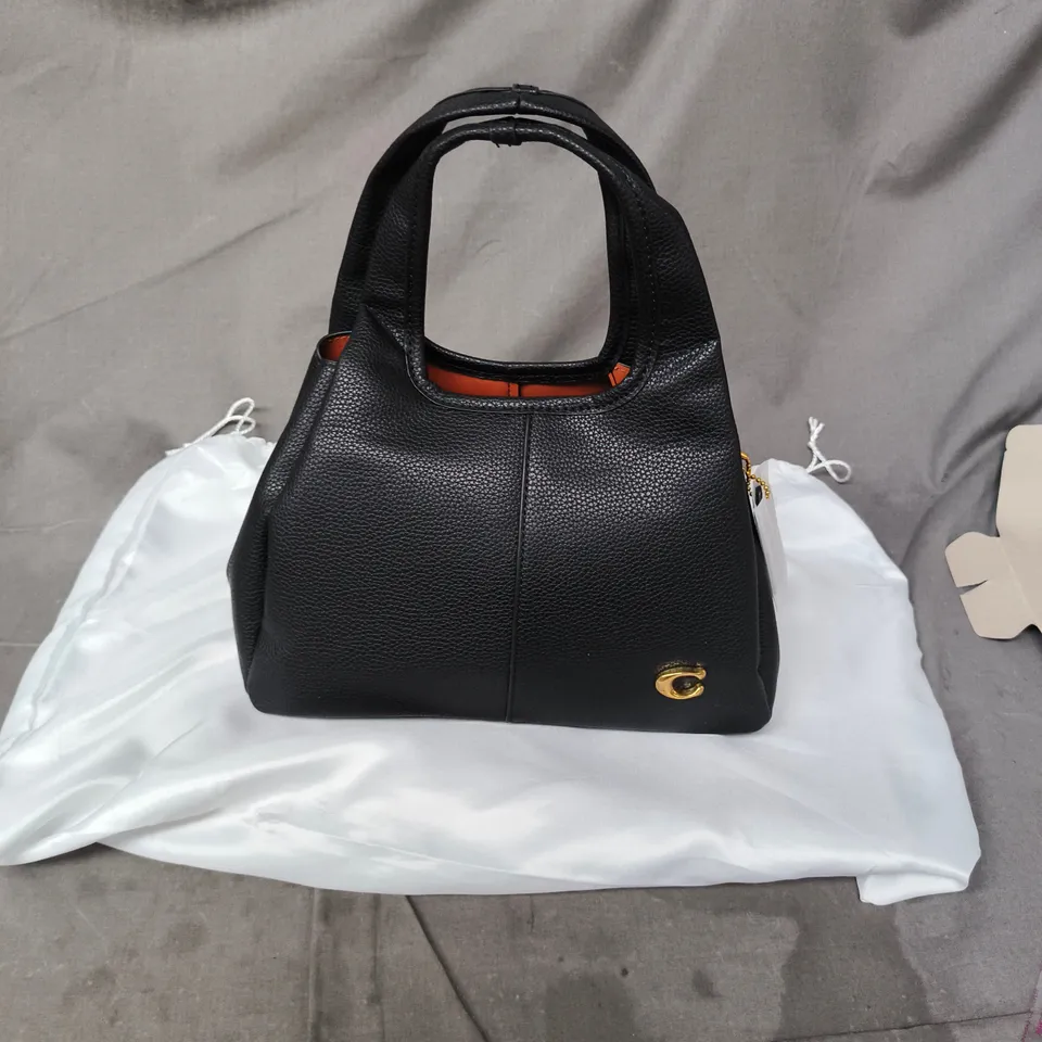 COACH BLACK PEBBLED LEATHER HANDBAG WITH GOLD HARDWARE – TOP-HANDLE SATCHEL (DUST BAG INCLUDED)