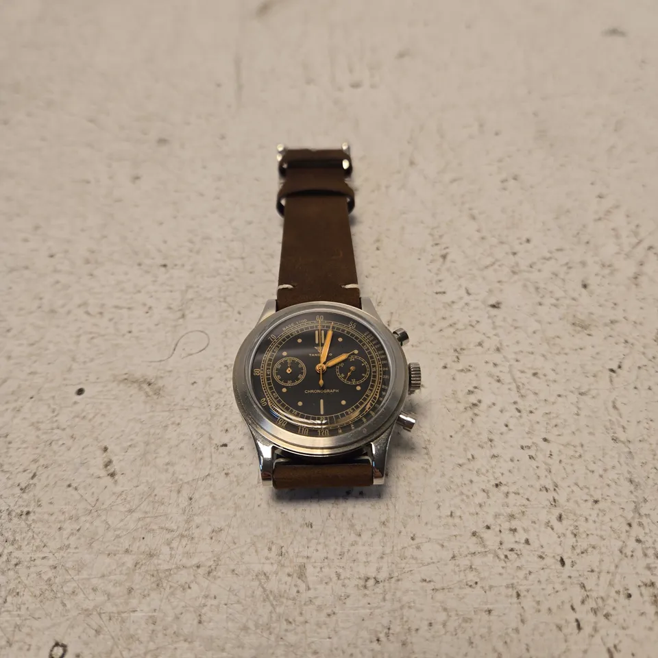 TANDORIO CHRONOGRAPH WRISTWATCH WITH BROWN LEATHER STRAP – BOXED