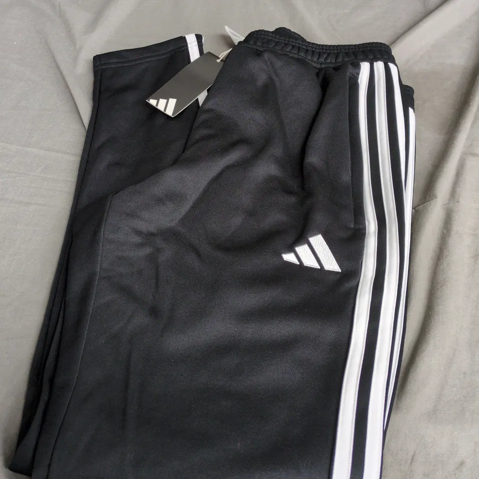 ADIDAS BLACK TRACK PANTS WITH WHITE STRIPES – MEN'S SIZE M