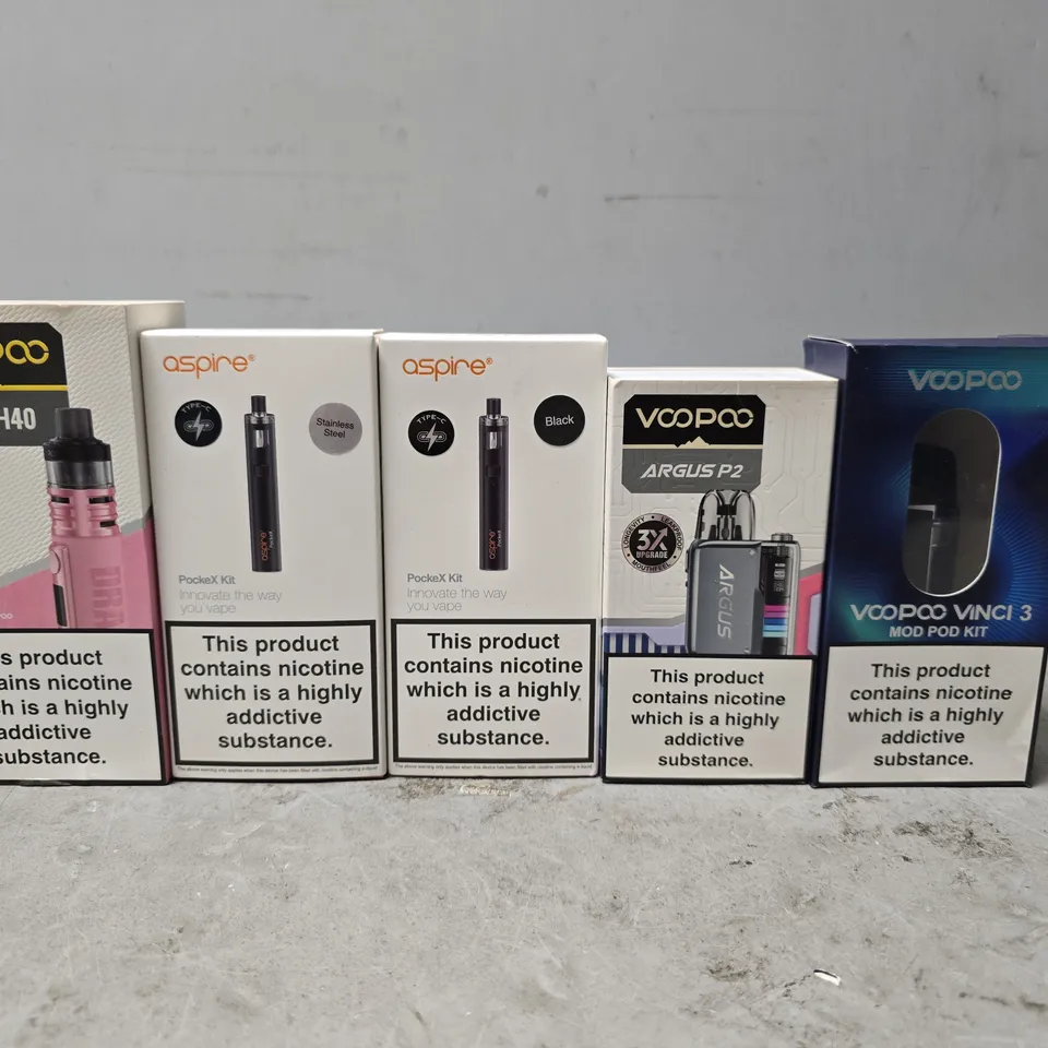 BOX OF APPROXIMATELY 18 ASSORTED E-CIGARETTES PRODUCTS TO INCLUDE - ASPIRE , VOOPOO 