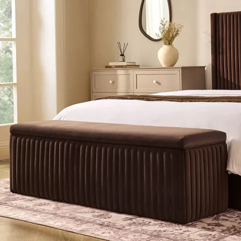 BOXED DUSK MELROSE RIBBED OTTOMAN STORAGE BENCH - CAPPUCCINO (1 BOX)