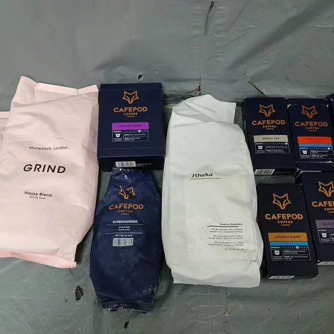 APPROXIMATELY 6 ASSSORTED COFFEE PRODUCTS TO INCLUDE ITHAKA, GRIND, AND CAFEPOD ETC.