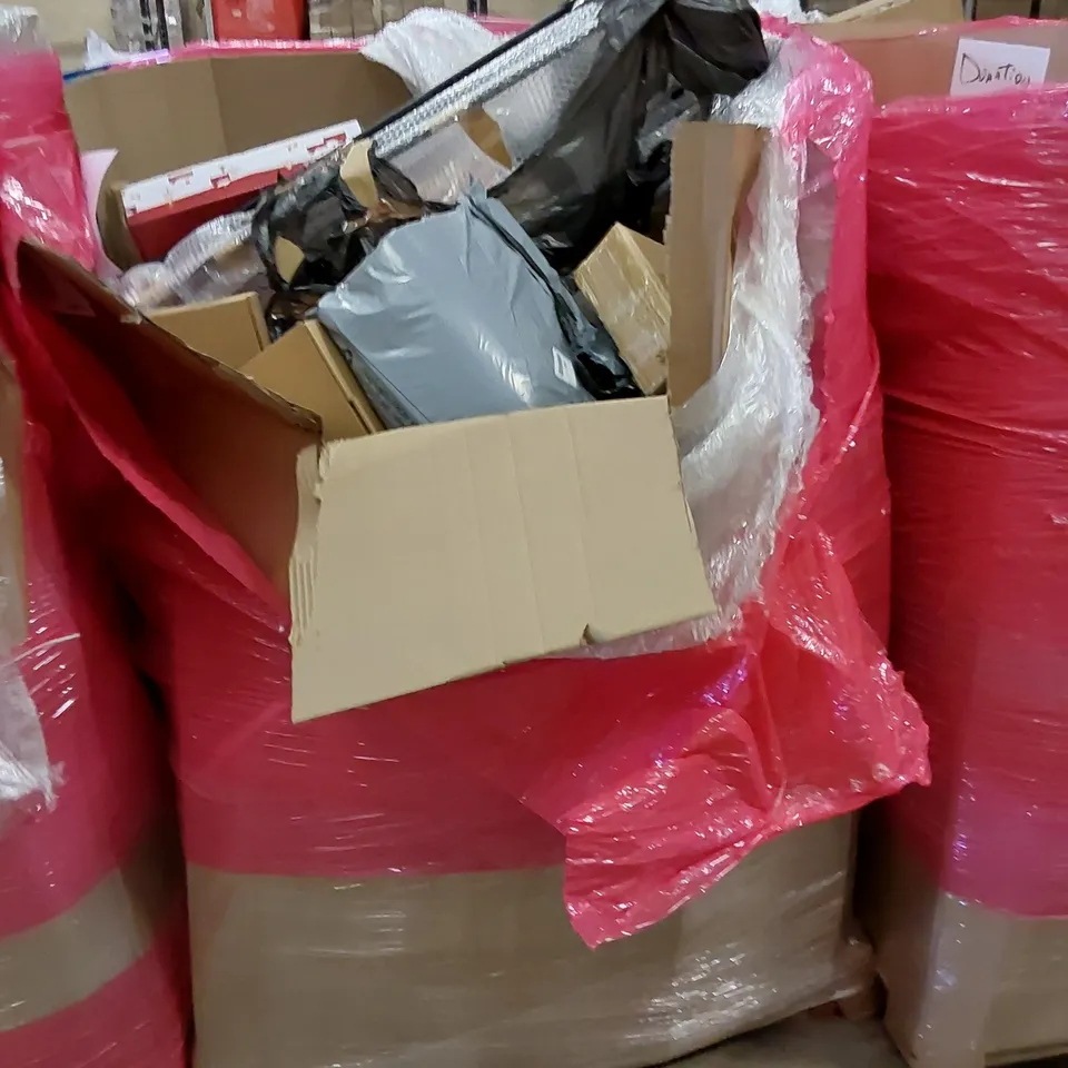 PALLET OF ASSORTED HOUSEHOLD ITEMS AND CONSUMER PRODUCTS. INCLUDES BOXED FURNITURE ETC 