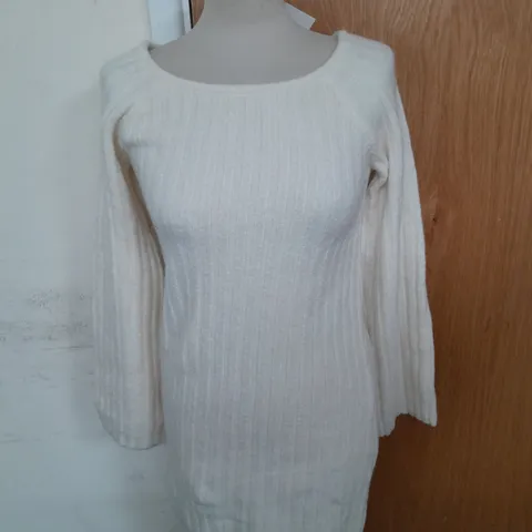 H&M RIDDED LONG SLEEVE DRESS IN CREAM SIZE S