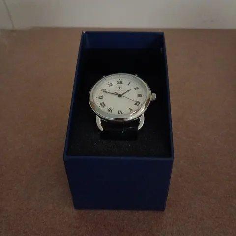 TALIS CO WRISTWATCH WITH WHITE DIAL & BLACK LEATHER STRAP