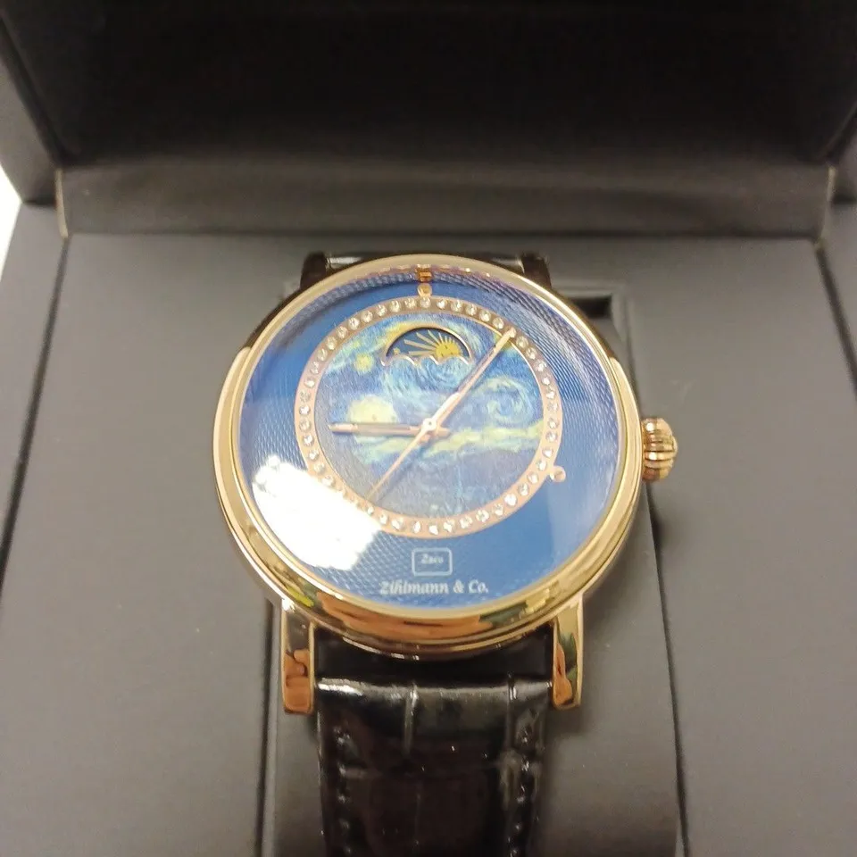 MENS ZIHLMANN & CO AUTOMATIC WATCH – Z150 – MOONPHASE DIAL –  BLACK LEATHER STRAP