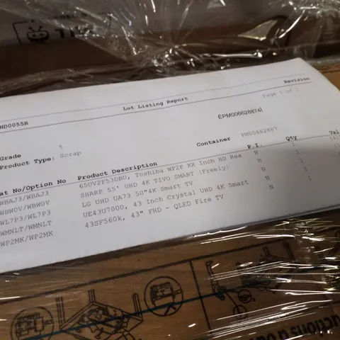 PALLET OF FIVE ASSORTED WAREHOUSE DAMAGED TV'S TO INCLUDE;