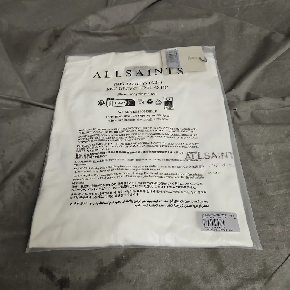 ALLSAINTS UNDERGROUND ETTA TEE IN FLOW ECRU WHITE SIZE L