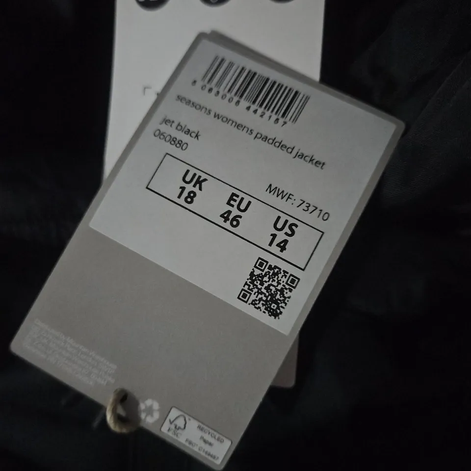 MOUNTAIN WAREHOUSE WOMEN'S JET BLACK PADDED JACKET – UK 18 (EU 46)