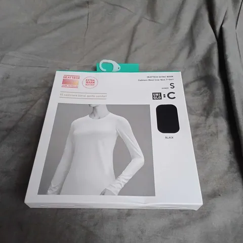 BOXED UNIQLO HEATTECH EXTRA WARM CASHMERE BLEND TSHIRT IN BLACK SIZE S