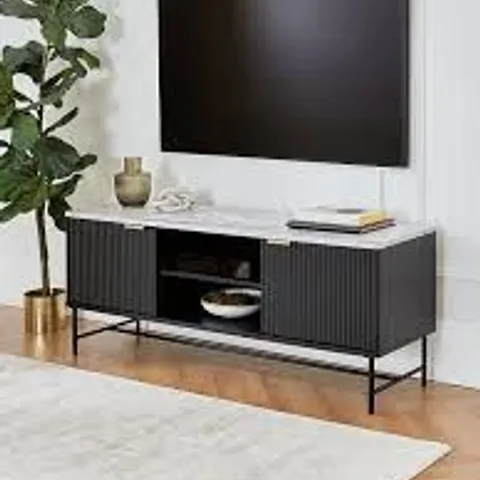 BOXED LUCERO TV UNIT - FITS UP TO 60 INCH TV - BLACK/BRASS (1 BOX)