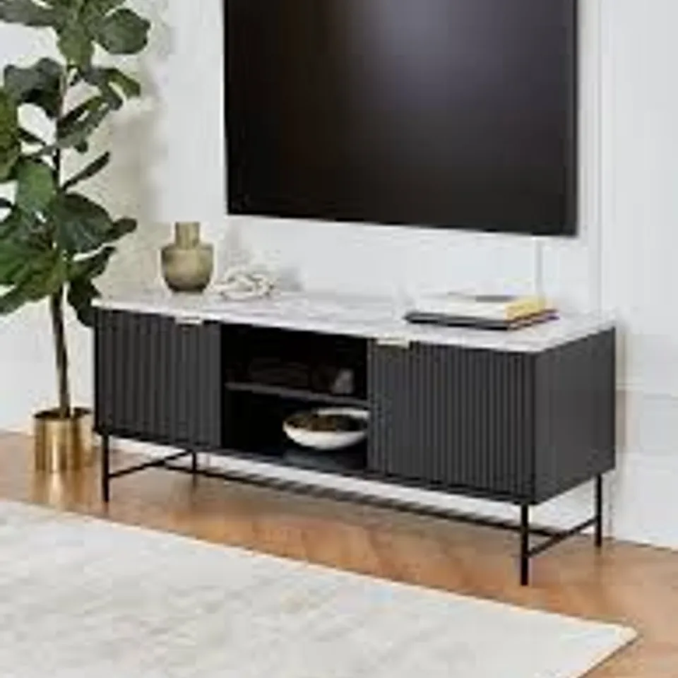 BOXED LUCERO TV UNIT - FITS UP TO 60 INCH TV - BLACK/BRASS (1 BOX)