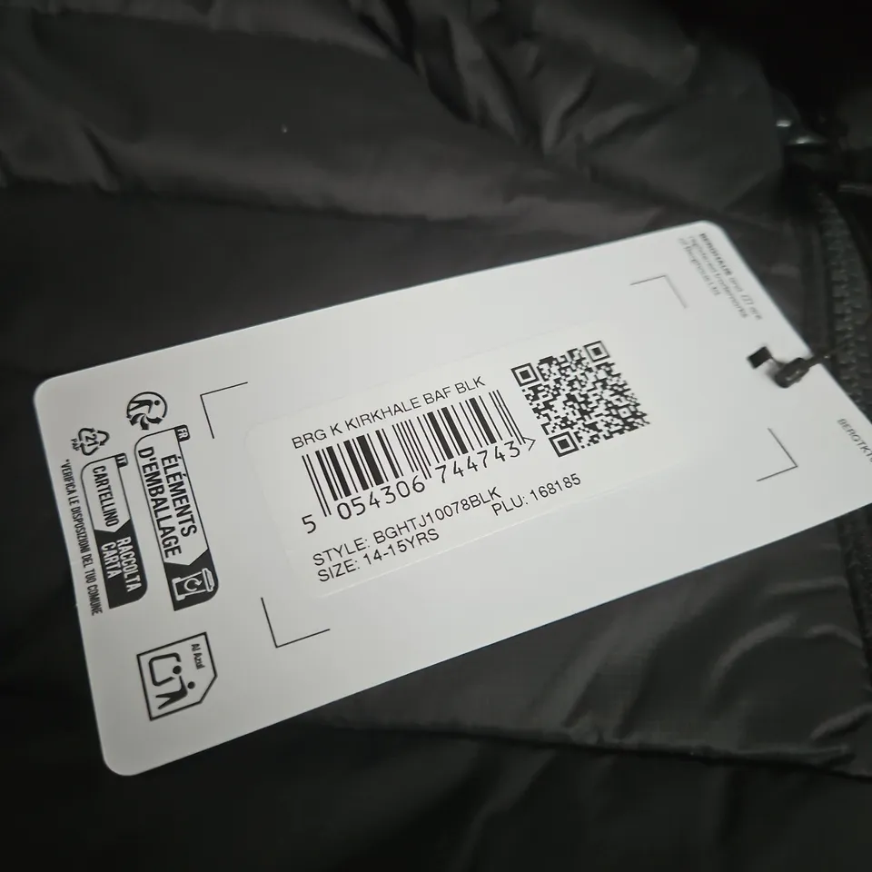 BERGHAUS HOODED PUFFER JACKET - BLACK, YOUTH SIZE 14-15 YEARS