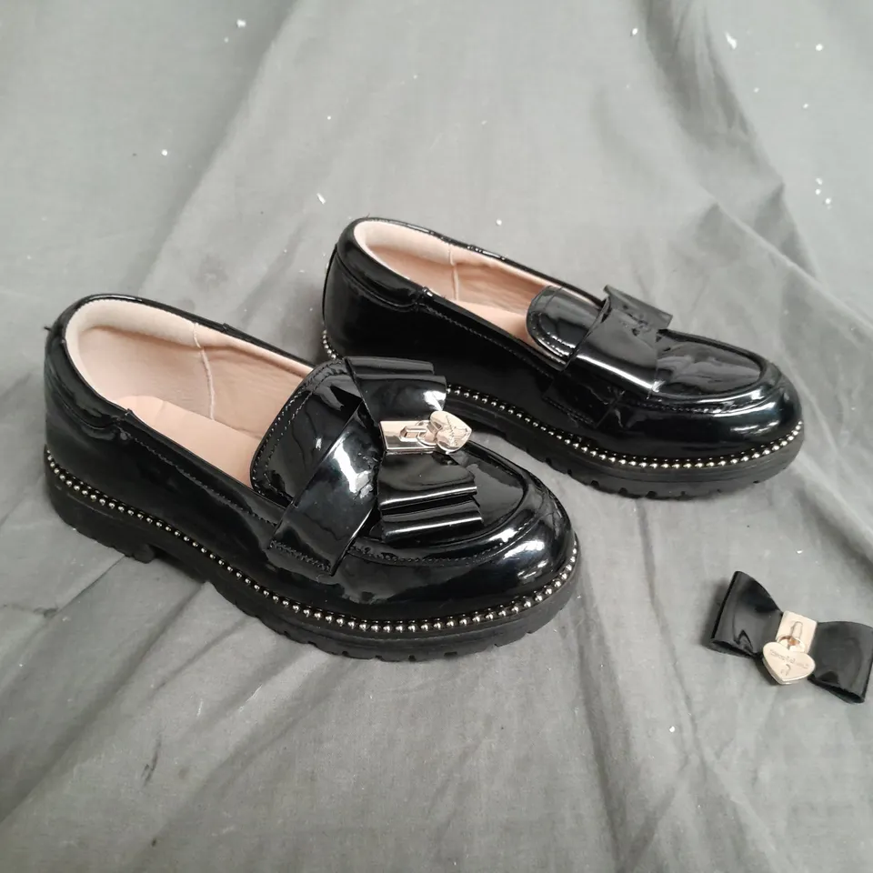 RIVER ISLAND BLACK BOW LOAFERS - 1 OLDER