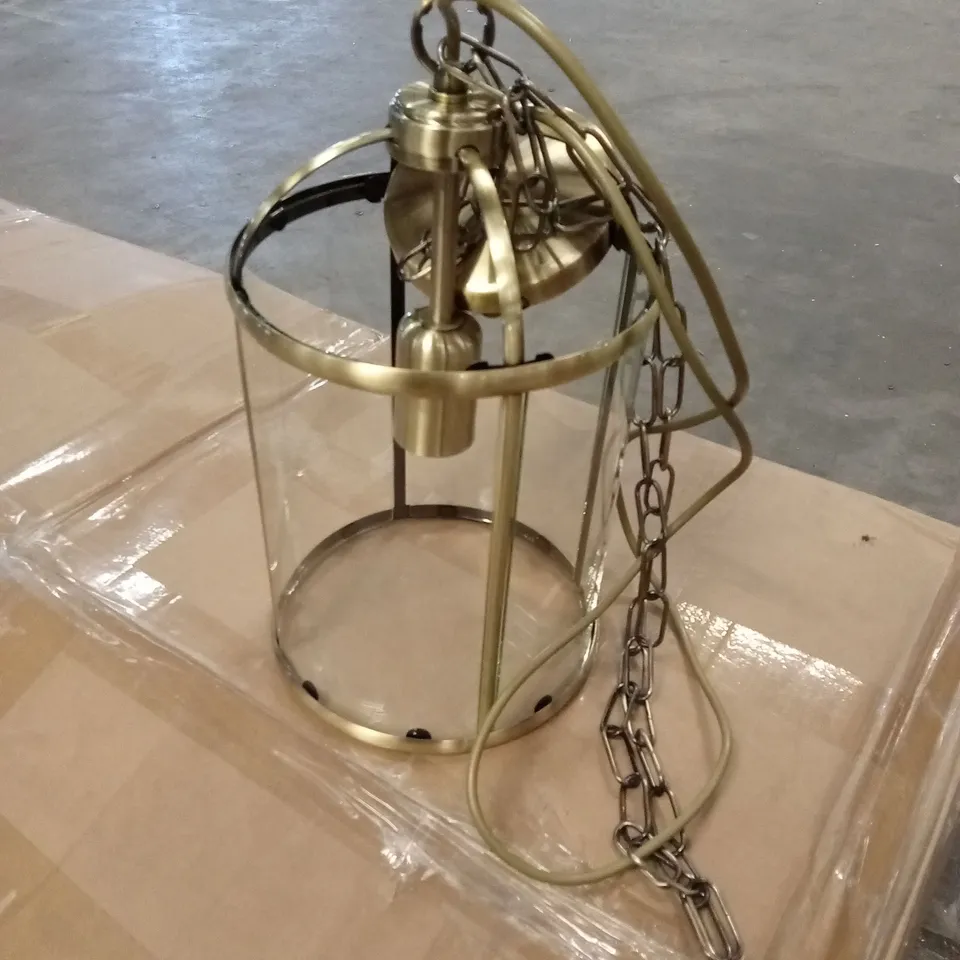 BOXED BEARSE 1-LIGHT LANTERN CYLINDER PENDANT - BRASS