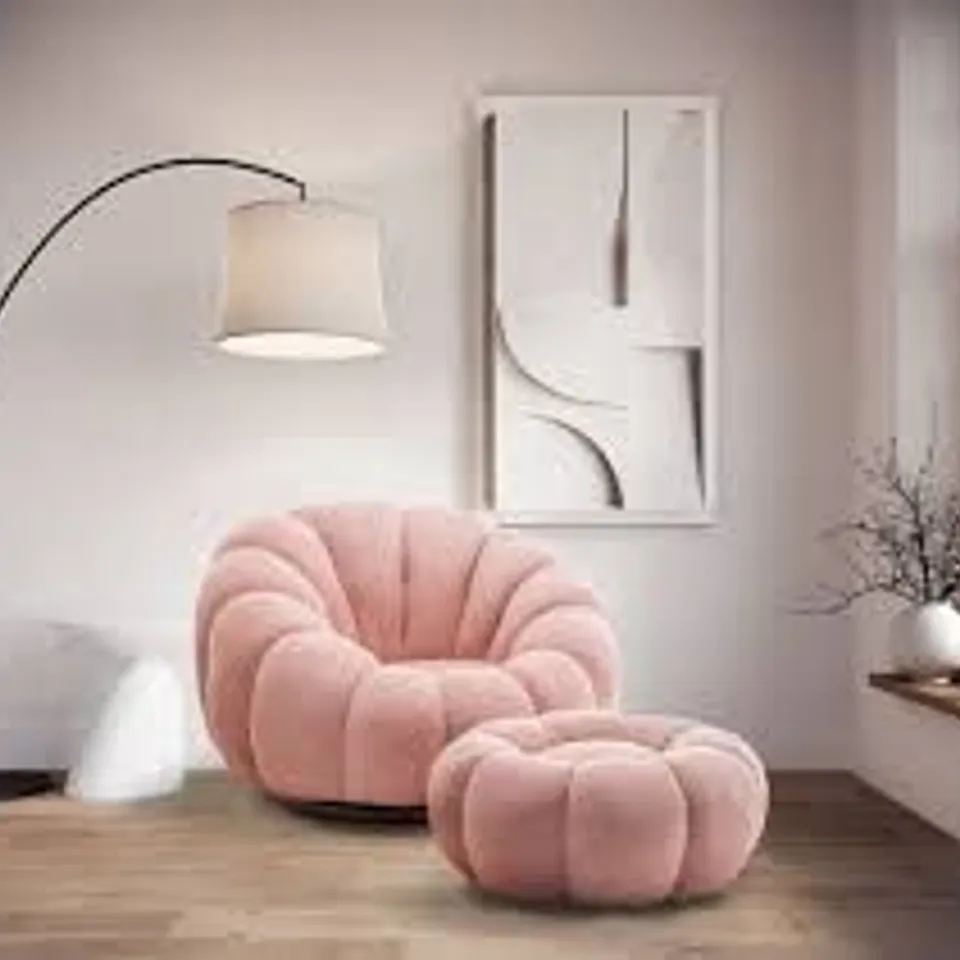 BOXED MIREILLE TEDDY CHAIR WITH FOOTSTOOL - PINK (1 BOX)