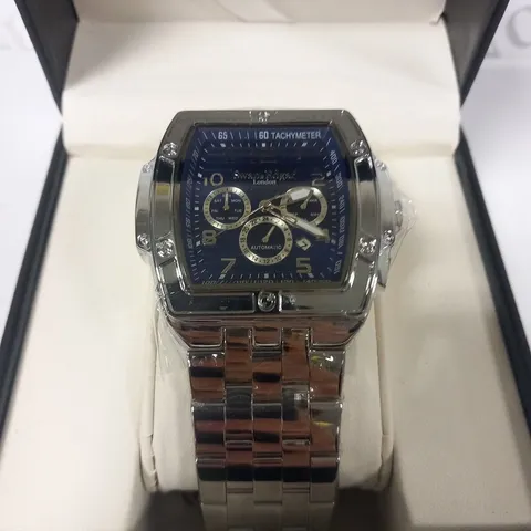 BOXED SWAN & EDGAR TACHYMETER SILVER WRIST WATCH