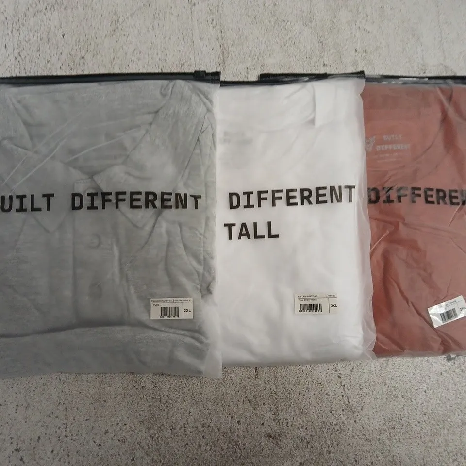 SET OF APPROXIMATELY 10 ASSORTED BUILT DIFFERENT T-SHIRTS/SHIRTS IN VARIOUS COLOURS AND SIZES