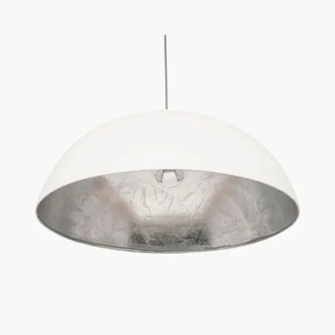 BOXED PACIFIC ANDERS MATT CREAM AND SILVER LEAF DOME PENDANT CEILING LIGHT