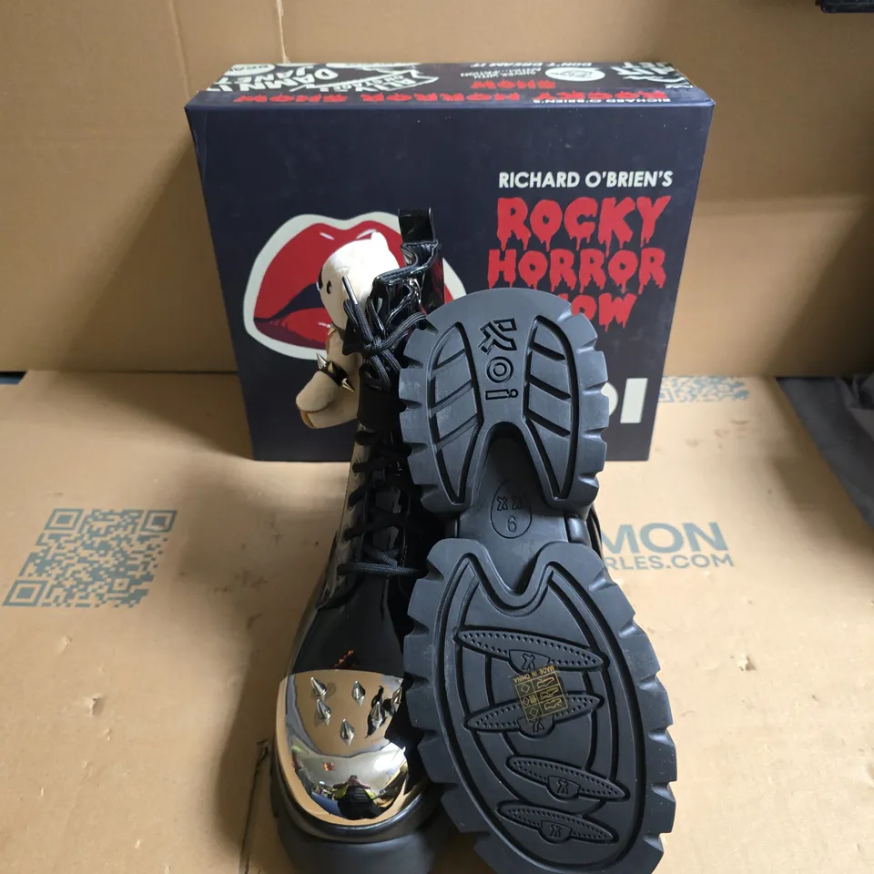 KOI ROCKY HORROR SHOW EDDIES TEDDY PLATFORM SPIKED BOOTS - BLACK - UK SIZE 9 