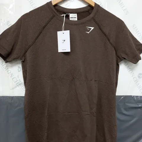 GYMSHARK VITAL SEAMLESS 2.0 LIGHT-SHIRT IN BROWN MARL - SMALL