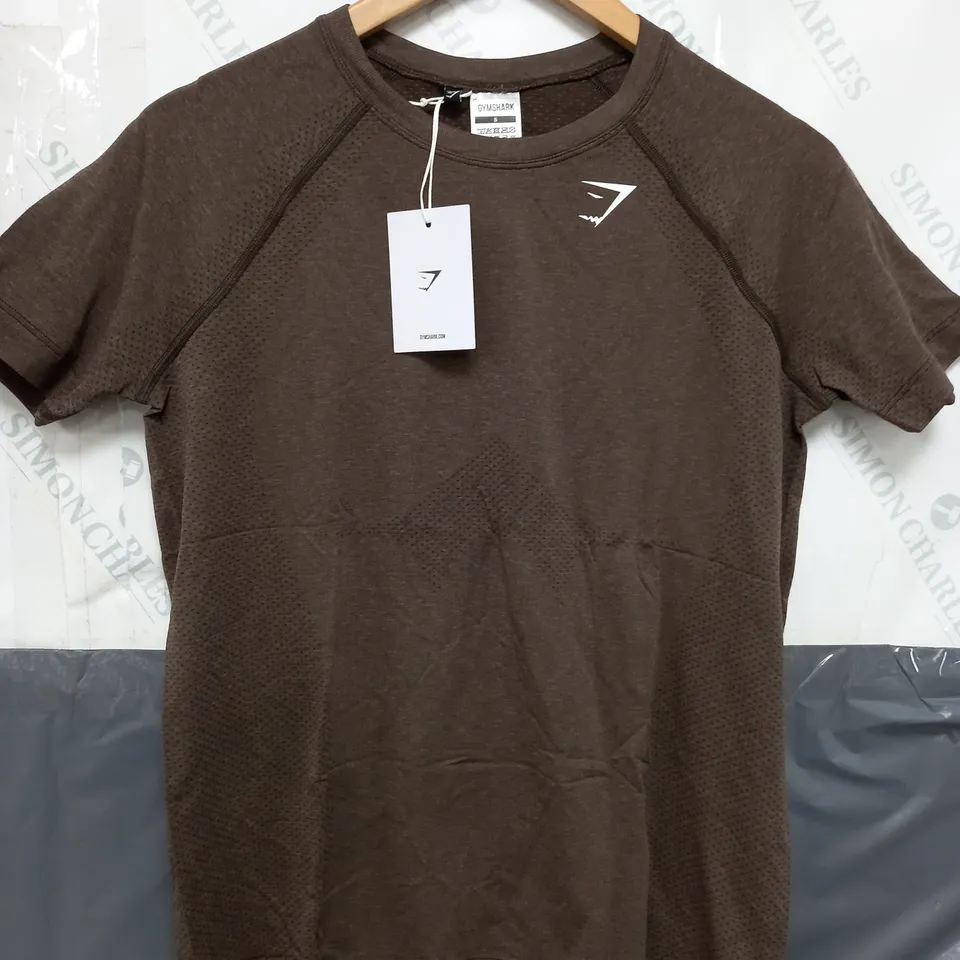 GYMSHARK VITAL SEAMLESS 2.0 LIGHT-SHIRT IN BROWN MARL - SMALL