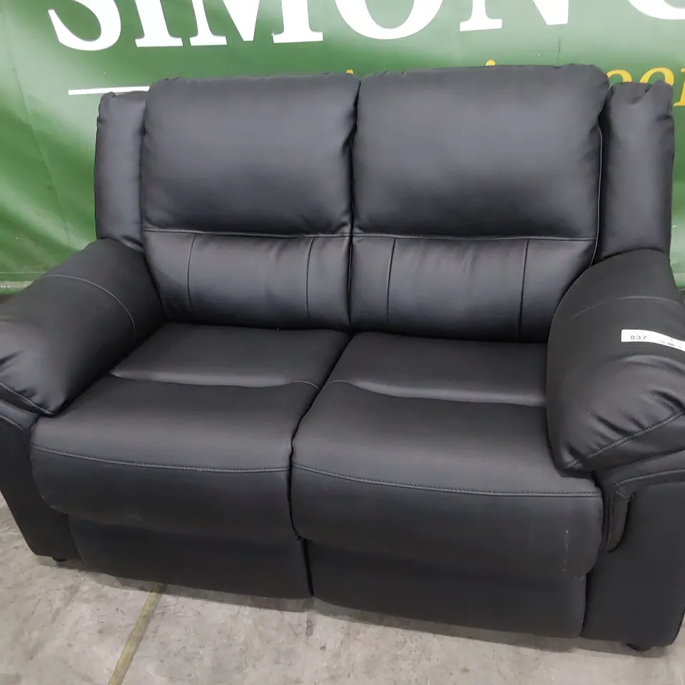 DESIGNER TWO SEATER SOFA BLACK FAUX LEATHER 