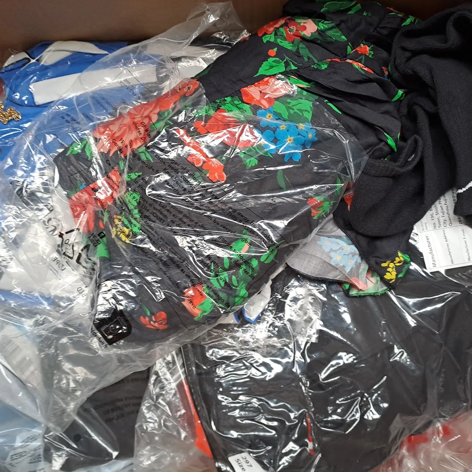 BOX OF APROX 20 ASSORTED ITEMS OF CLOTHING IN MULTIPLE COLOURS AND SIZES - COLLECTION ONLY