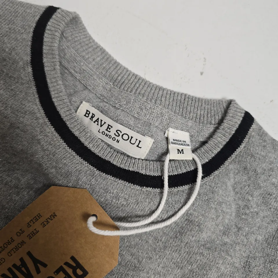 BRAVE SOUL STRIPE SWEATER IN GREY - MEDIUM
