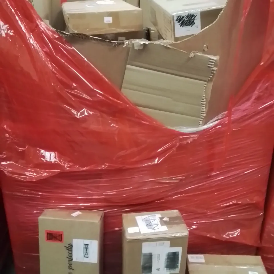 PALLET OF ASSORTED HOUSEHOLD GOODS AND PRODUCTS TO INCLUDE;FLOATING SHELVES,CLOTHES AIRER,GARDEN ORNAMENT