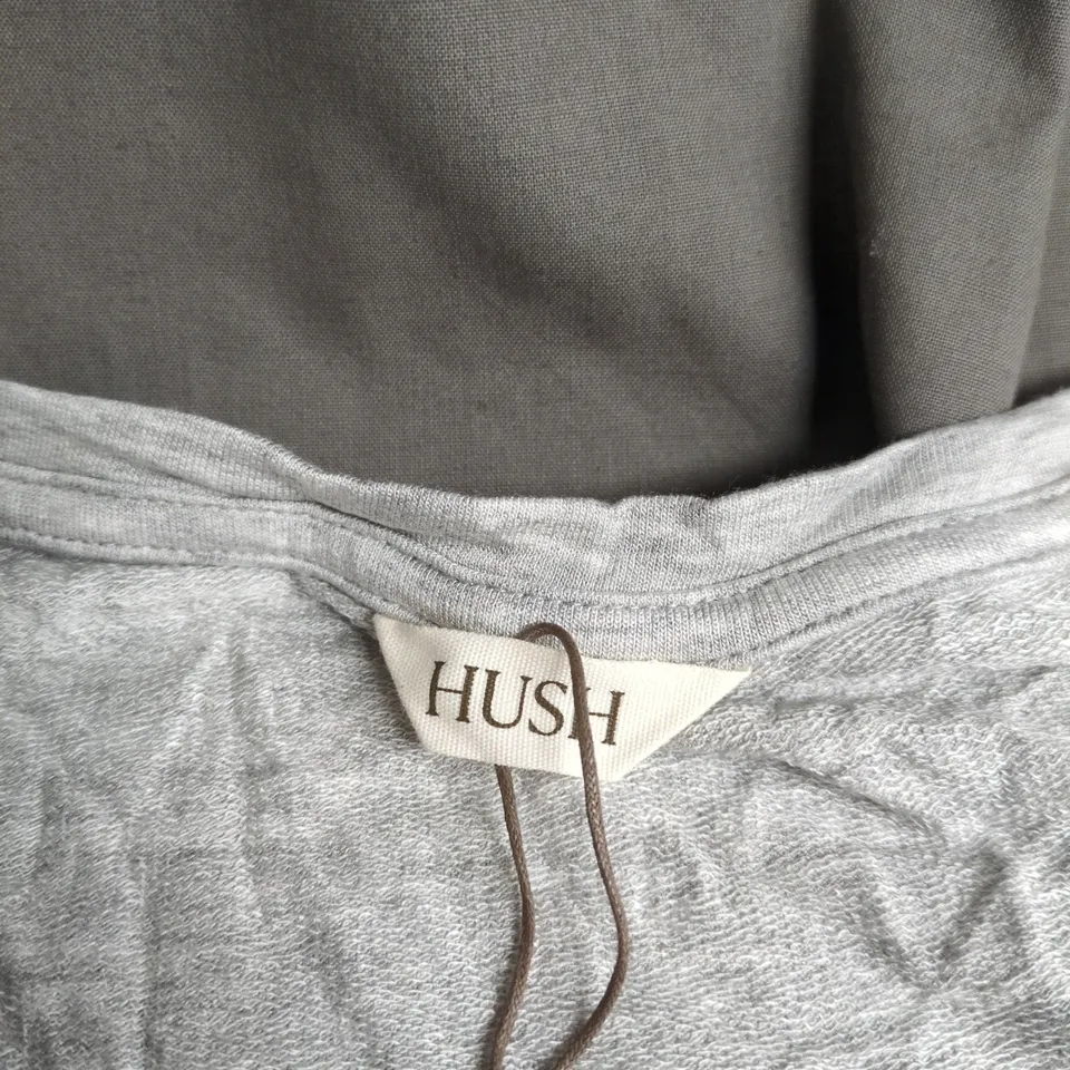 HUSH GILLIAN WIDE JERSEY V NECK TOP - PALE GREY MARL - UK SIZE S